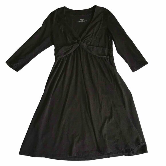 Patagonia Winnow A-line 3/4 Slv Dress M Black Organic Cotton Tencel Twist Front - Picture 1 of 10